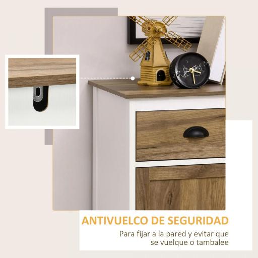 Aparador para Salón Rústico Armario de Almacenamiento con Cajón y Puertas y Estante Ajustable 78,5x39x89,4 cm Marrón [3]