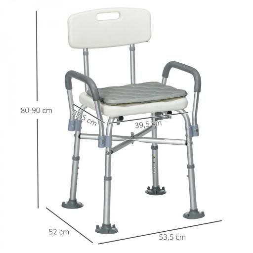Silla Ducha Personas Mayores con Respaldo Reposabrazos Altura Ajustable Cojín Acolchado Extraíble Carga 136 kg Gris [1]