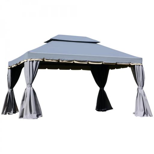 Cenador de Jardín 4x3m Pabellón de Jardín Gazebo con Doble Techo Estructura de Aluminio UPF50+ para Exterior Gris [9]