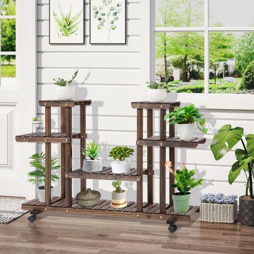 Soporte para Plantas de 4 Niveles con Ruedas Soporte para Macetas para Interiores y Exteriores 123,5x33x80 cm Marrón