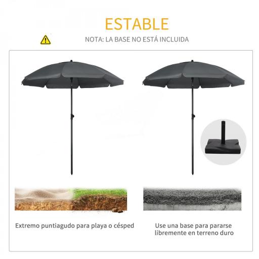 Sombrilla de Playa con Protección UV50+ Mástil de Ø32 mm y Toldo Ajustable Ø180x209 cm Gris Oscuro [3]
