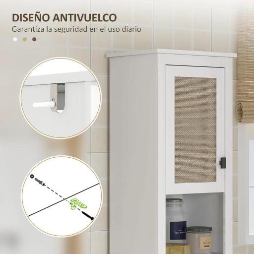 Columna de Baño con Estantes Ajustables 2 Puertas con Frontal de Ratán y 2 Compartimentos 40x30x167,5 cm Blanco [6]
