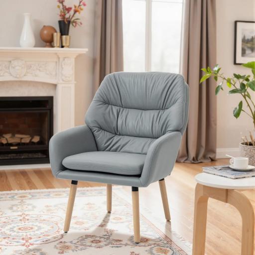 Sillón de Salón Moderno Acolchado de Doble Capa Tapizado en Cuero Sintético Patas de Madera 68x74x89 cm Gris [7]
