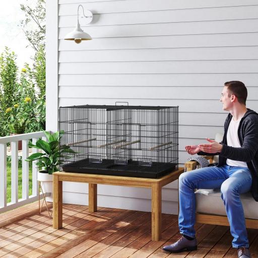Jaula para Pájaros con Divisor 4 Comederos 4 Perchas Bandeja Extraíble para Loros Canarios Periquitos 94x57x57 cm Negro [7]