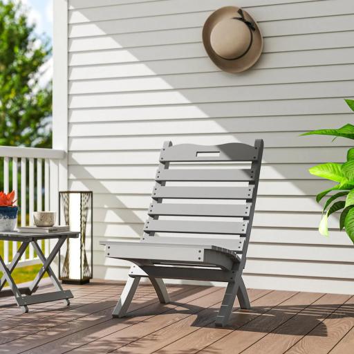 Silla de Jardín de Madera con Listones Respaldo Inclinado y Protección Multicapa para Exterior 76x48x78 cm Gris [6]