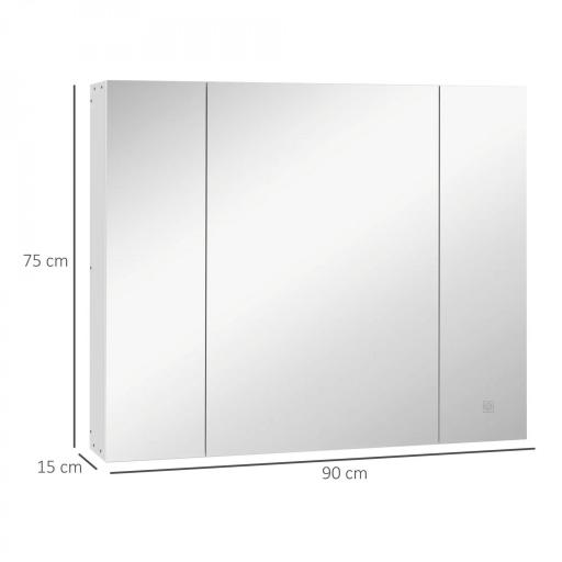 Armario de Baño con Espejo Luces LED Estantes Ajustables y USB Estilo Moderno 90x15x75 cm Blanco [1]