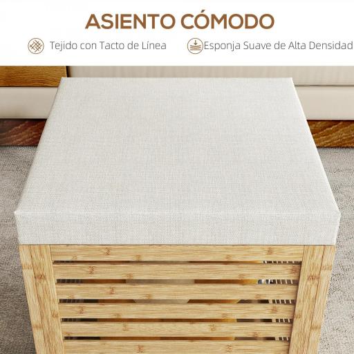 Baúl de Almacenaje para Dormitorio 54,7L con Asiento Desmontable Marco de Bambú 40x40x47 cm Gris y Natural [4]