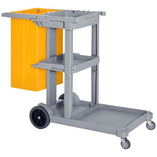 Carro de Limpieza con Bolsa 100L Profesional y Multifuncional para Colectividades Hotel Hostal con 3 Bandejas y 1 Plataforma 121x50,5x96,5 cm Gris y Amarillo [9]