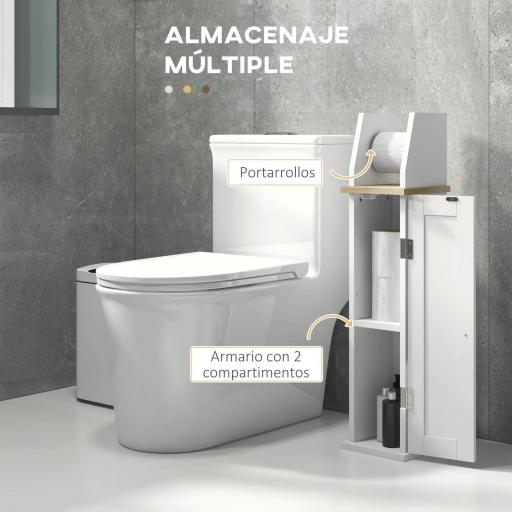 Portarollos para Baño Moderno Mueble Auxiliar de Baño con Estantes Ajustables y Portarrollos de Papel 18x20x80 cm Blanco [5]