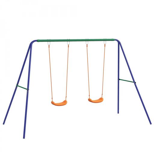 Columpio para Niños de 3-8 Años con 2 Sillas Resistente a los Rayos UV y Soporte de Metal Carga 90 kg Multicolor [10]