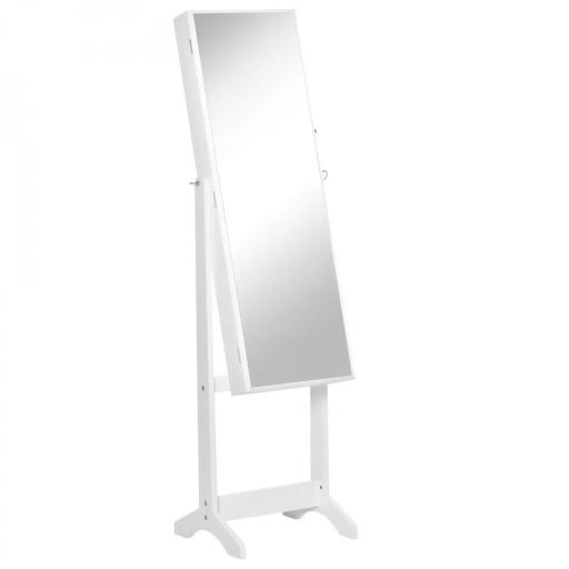 Espejo Joyero de Pie con Ángulo Ajustable y Ranuras para Pendientes Anillos y Collares 46x36,5x151,5 cm Blanco [8]