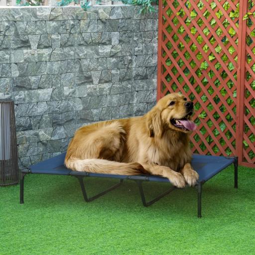 Cama Elevada para Perros Gatos Portátil Cama para Mascotas con Zona de Malla Transpirable y Tela Oxford para Interior Exterior 122x92x23 cm Azul