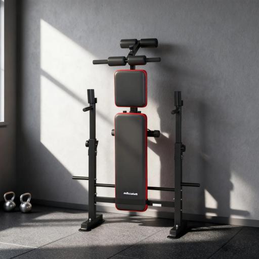 Banco de Musculación Carga 420 kg con Soporte para Barra y Respaldo Ajustable para Entrenamiento en Casa Gimnasio [6]