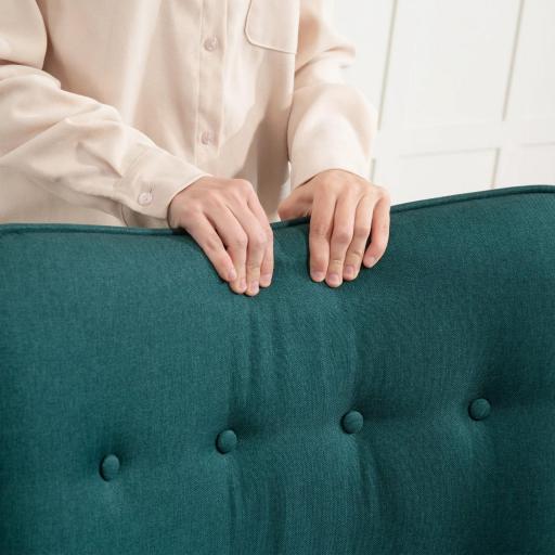 Sillón con Reposapiés Sillón Lectura con Respaldo Alto Capitoné Patas de Madera y Tapizado en Lino Verde Oscuro [7]