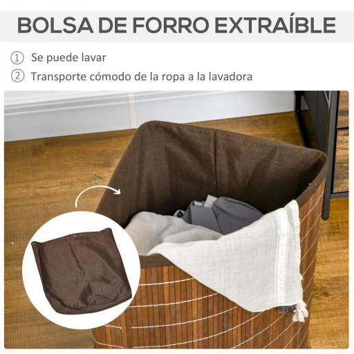Cesto para Ropa Sucia de Bambú Capacidad de 55L Cesta para la Colada en Forma de Abanico 38x38x57 cm Marrón [2]