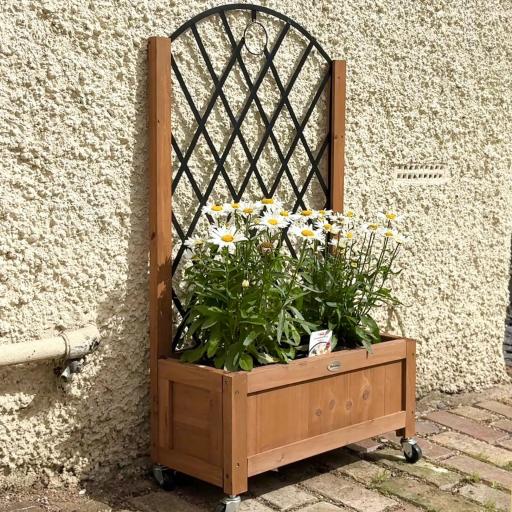  2 Jardineras de Madera Elevadas con Enrejado Metálico para Plantas Trepadoras y Flores 52x25x97 cm Marrón y Negro [5]