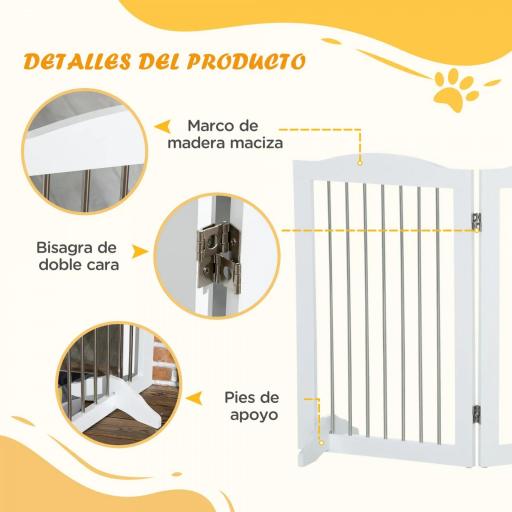 Barrera de Seguridad para Perros para Escaleras y Puertas Diseño Plegable y Pies de Apoyo 154x30x80 cm Blanco [4]