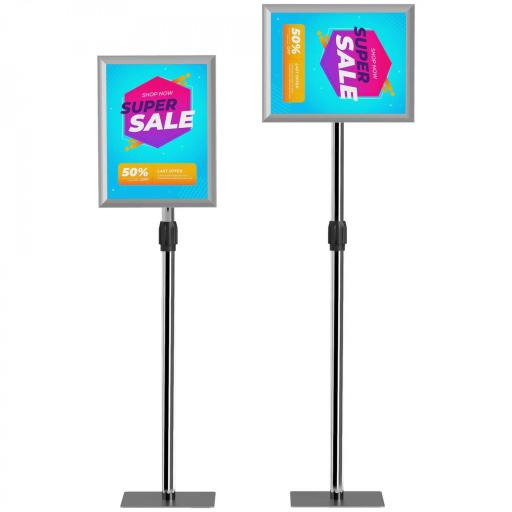 Soporte para Carteles A3 Altura Ajustable, Giratorio 360° Marco de Aluminio y Acero Inoxidable Plata [9]