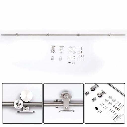 Kit de Herrajes de Acero Inoxidable para Instalación de Puerta Corredera de Madera Ø2,5x200 cm Plata [2]