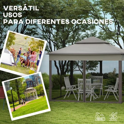 Carpa Plegable Gazebo 3,3x3,3 m con 4 Paredes Laterales de Malla Anti-UV y Bolsa de Transporte Gris [4]
