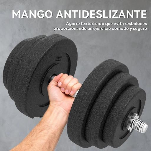 Juego de Mancuernas Pesas de Fitness Total 40 kg 4x5 kg 4x2,5 kg 4x1,5 kg Ajustable Profesionales Gimnasio Doméstico y Musculación con 2 Barras Ø25x450 mm Acero y Discos [4]