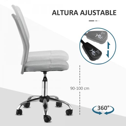 Silla de Escritorio Giratoria sin Brazos Silla de Malla con Altura Ajustable Carga 100 kg 43x58x90-100 cm Gris [1]