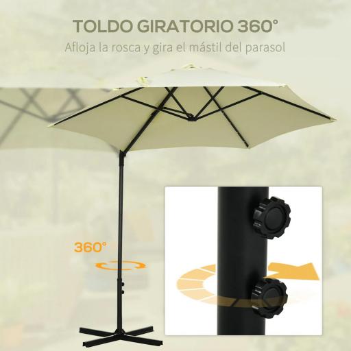 Parasol de Terraza Manual Ø256x248 cm con Luces LED Solares Poste Giratorio 360° y Ventilación Superior Beige [4]