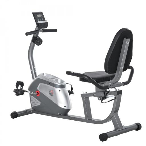 Bicicleta Estática Reclinada Resistencia Magnética de 8 Niveles Pantalla LCD con Pulsómetro Volante de Inercia de 3 kg Portabotellas Asiento Ajustable 121,5-para Casa 136x62,5x98 cm Gris [8]