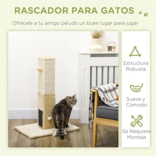 Poste Rascador para Gatos 79 cm Arañador para Gatos con Bola Colgante Poste de Yute 59,5x39x79 cm Beige y Crema [2]