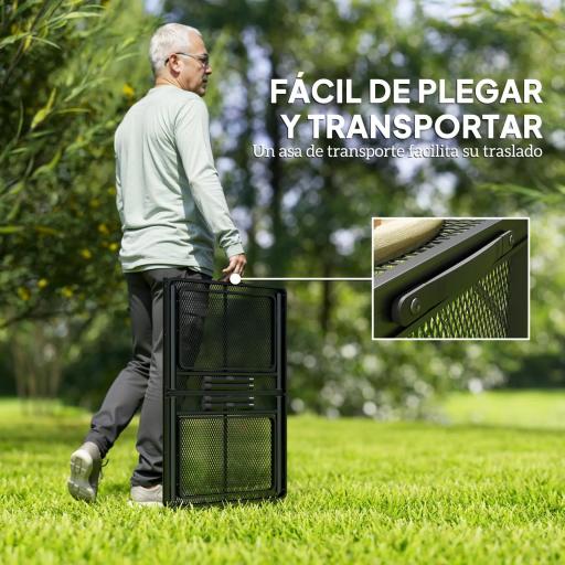 Mesa de Camping Plegable con Laterales Abatibles Altura Ajustable y Encimera Metálica de Rejilla 137x62x67 cm Negro [1]