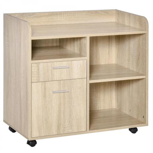 Armario para Impresora con 3 Compartimentos 2 Cajones para Archivos Estante Ajustable Ruedas 80x40x72 cm Roble [8]