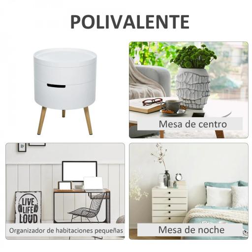 Mesita de noche - mesa de centro con 2 compartimentos de almacenamiento - tapa de MDF - dim. Ø 38 x 48 cm - blanco [4]