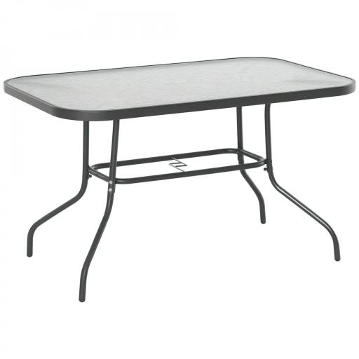Mesa de Jardín Exterior Rectangular de Metal Bordes Curvos con Orificio para Sombrilla Capacidad 70kg Vidrio Templado 120x80x70 cm Gris Carbón [9]