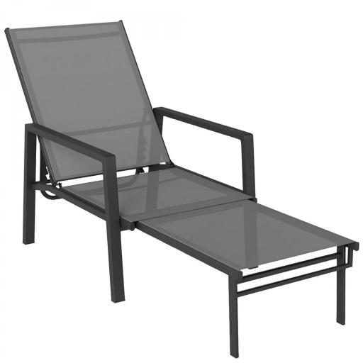 Tumbona Plegable con Reposapiés Retráctil Respaldo Ajustable 5 Niveles Tela de Textilene Marco Acero Gris Oscuro [10]