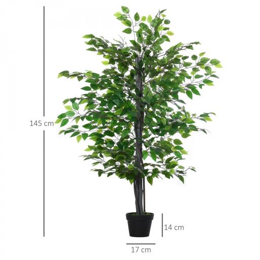 Planta Artificial Ficus Artificial de 145 cm con 756 Hojas y Maceta para Decoración Interior Ø20x145 cm Verde [7]