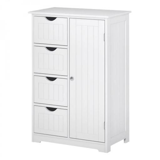 Armario Auxiliar de Baño Mueble para Baño con Puerta 4 Cajones y Estante Ajustable para Cocina Salón 56x30x83 cm Blanco [9]