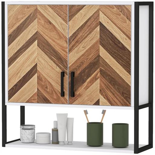 Armario de Pared para Baño Armario Colgante con 2 Puertas Estante Ajustable y Estante Abierto 59x20x60 cm Multicolor [5]