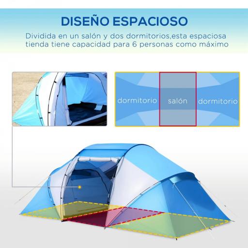Tienda de Campaña Familiar para 4-6 Personas con 2 Habitaciones y Bolsa de Transporte 430x230x170 cm Azul y Blanco [2]
