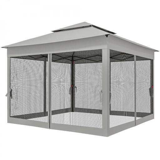 Carpa Plegable Gazebo 3,3x3,3 m con 4 Paredes Laterales de Malla Anti-UV y Bolsa de Transporte Gris Claro [8]