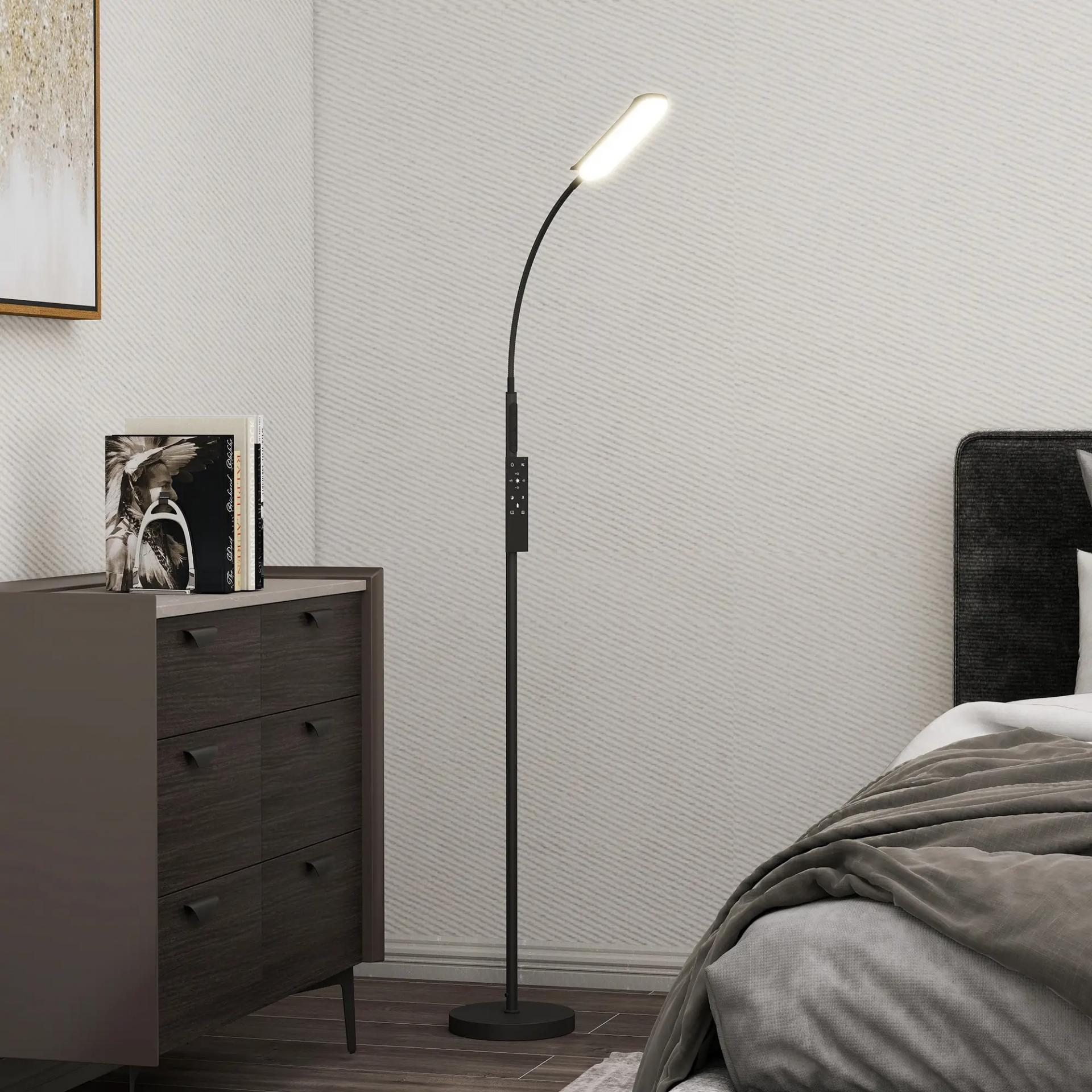 Lámpara de Pie LED Regulable con Temperaturas de Color Ajuste Continuo Control Remoto y Táctil Temporizador Negro
