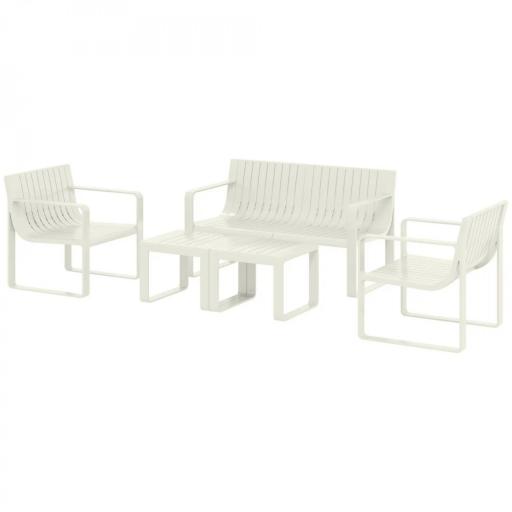 Conjunto de Jardín de 5 Piezas con Sofá de 2 Plazas Sillones y Mesas Diseño de Lamas Polipropileno Impermeable Anti-UV [8]