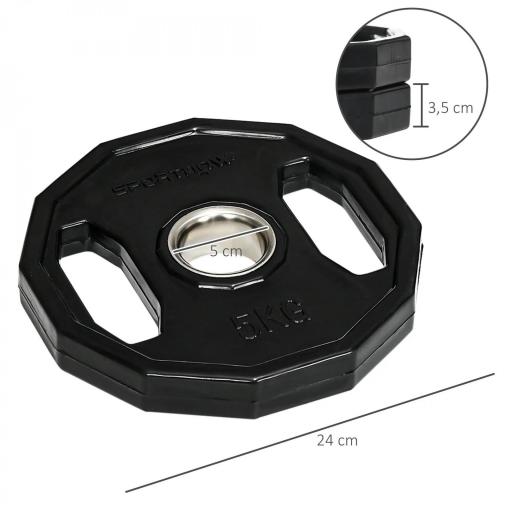 Conjunto de 2 Discos de Pesas de 5 kg con Orificio de 50 mm para Entrenamiento de Fuerza Ø24x3,5 cm Negro [1]