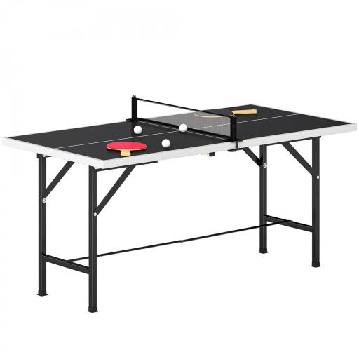 Mini Mesa de Ping-Pong Plegable con Red 2 Raquetas y 3 Pelotas para Interior y Exterior 152x76x70 cm Negro [9]