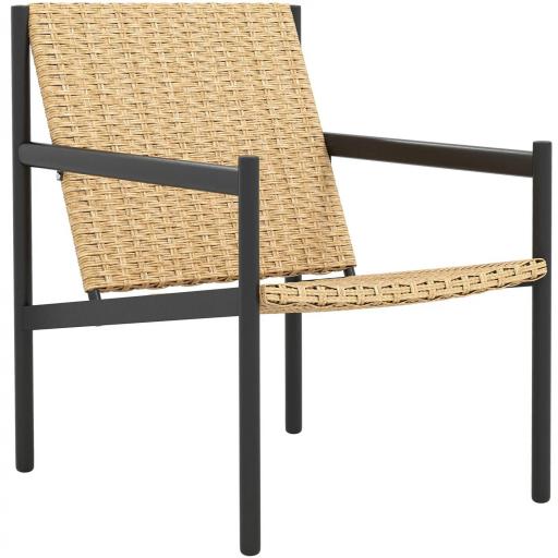 Silla de Ratán de Jardín para Exterior con Reposabrazos Estructura de Acero y Respaldo Inclinado 74x61x81 cm Natural [8]