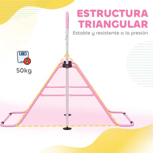 Barra de Gimnasia para Niños con Altura Ajustable en 5 Niveles y Anillos Entrenamiento de Gimnasia Plegable en Casa Rosa [3]