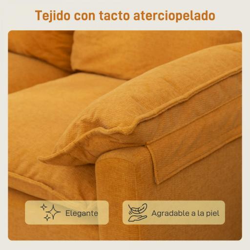 Sofá de 2 Plazas Tapizado en Terciopelo con Patas de Metal Reposabrazos Acolchado 130x77x84 cm Amarillo [5]