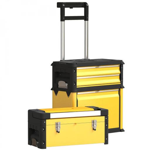 Caja de Herramientas con Ruedas Apilable Carro de Herramientas de Acero con Bandeja Mango Telescópico Amarillo y Negro [8]