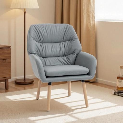 Sillón de Salón Moderno Acolchado de Doble Capa Tapizado en Cuero Sintético Patas de Madera 68x74x89 cm Gris [6]