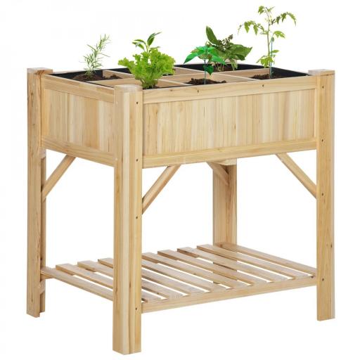 Huerto Urbano de Madera 78,5x58x81 cm Mesa de Cultivo con 6 Compartimentos y Estante Inferior para Plantas Flores en Jardín Terraza Exterior Color Natural [7]
