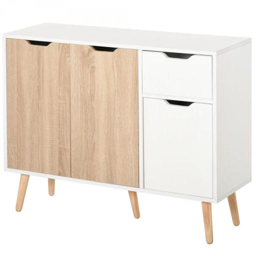 Aparador Moderno Aparador para Salón con 3 Puertas y Cajón Mueble Auxiliar para Salón Cocina Dormitorio 90x30x72 cm Blanco y Natural [9]